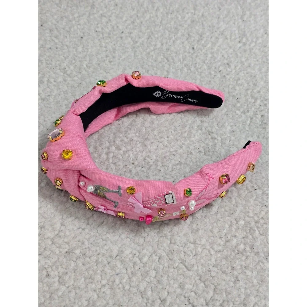Brianna Cannon Pink Champagne Party Headband Crystals Pearls Embroidered Knotted